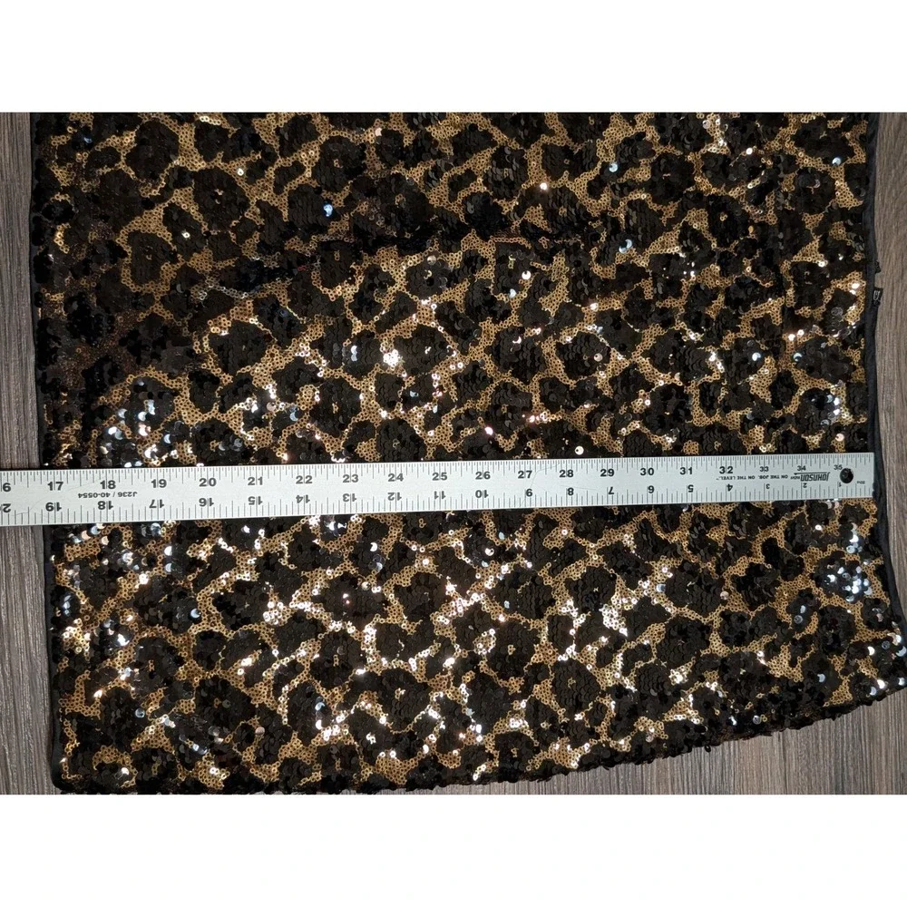 Cache Gold Black Leopard Sequin‎ Mini Skirt Size 14 Animal Print Pencil Party